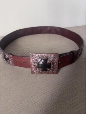 Vintage Ariat Black Teutonic Crosses On Belt Brown Leather Unisex Size Large